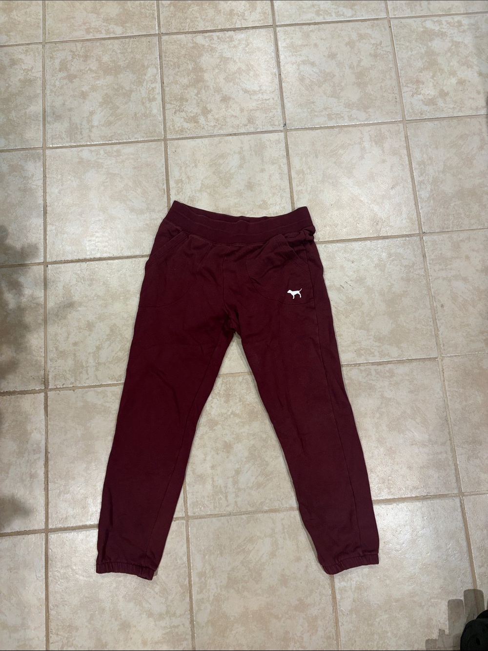 PINK Victoria's Secret Maroon Kids Joggers with White Dog Logo